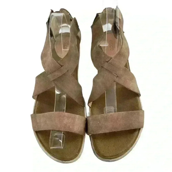 Ecco womens Damara sandals 41 10-10.5 taupe nubuck leather sticky strap walking - Picture 1 of 14